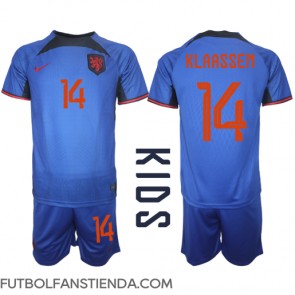 Países Bajos Davy Klaassen #14 Segunda Equipación Niños Mundial 2022 Manga Corta (+ Pantalones cortos)